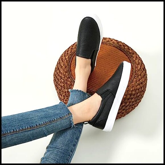 Synthetic Leather Slip-On Sneakers with Padded Collar, Comfortable Loafers - Picture 2 of 6